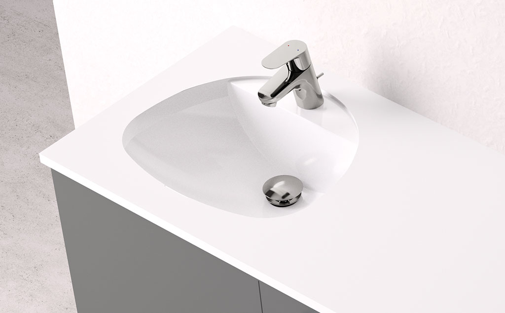 Meuble Intercontidental EDO Plan de travail stratifié blanc mat avec lavabo céramique